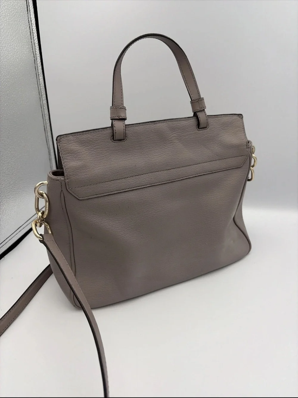kate spade Rea Robinson Lane Taupe pebbled Leather Satchel with Gold Hardware